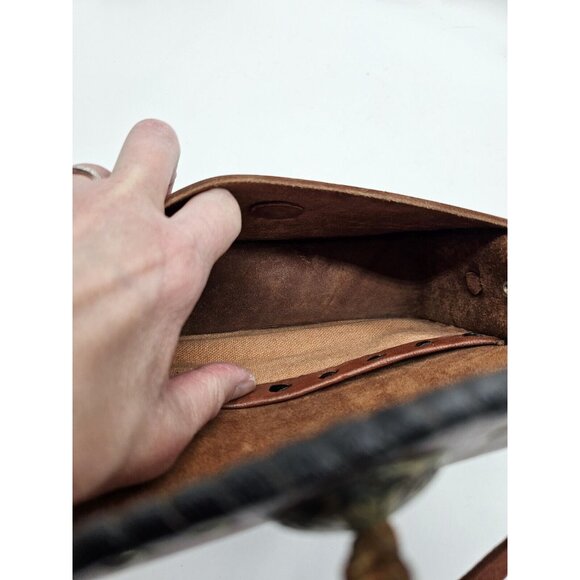 Vintage Four Winds Leather Crossbody Purse Handbag,Pewter Accents Western Boho - Picture 9 of 15